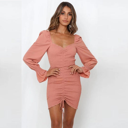 Long-sleeved ruched tie wrap hip skirt - ROUTINE FASHION
